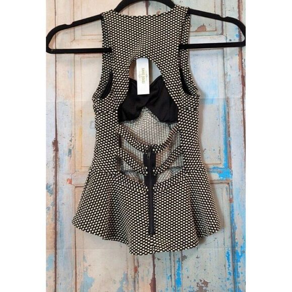 Sans Souci Womens Size Small White Black Sleeveless Sweetheart Neck Peplum Top - Picture 5 of 9